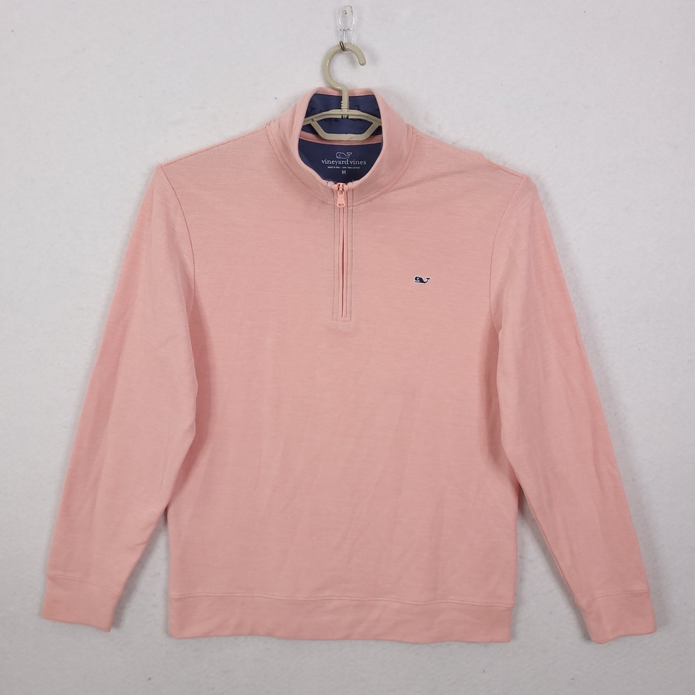 Vineyard Vines 1/4 Zip Pullover Mens M Pink Pima Cotton Waffle Knit Lightweight